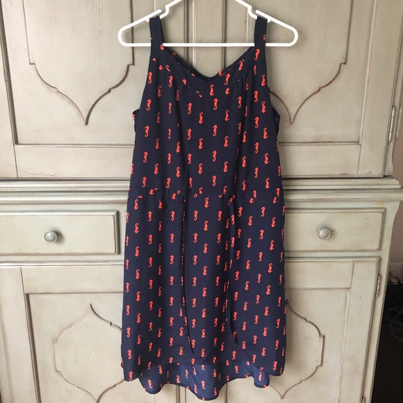 Merona Seahorse Navy & Orange Silky Dress (Size Medium) Great Condition, So Cute - Picture 1 of 5